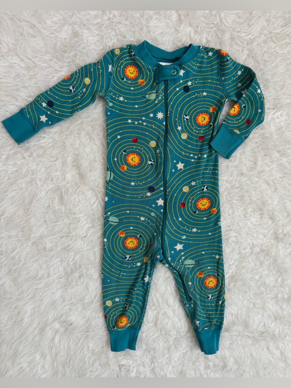 Hanna Andersson Baby Boy Teal Colorful Solar System Organic Cotton Zip Pajamas